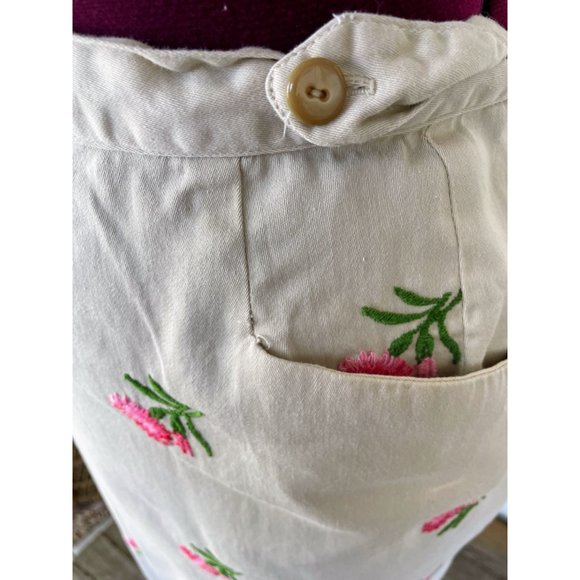 Vintage 1970s Cotton Wrap Skirt Embroidered Pink Flowers Sz M - Picture 2 of 12